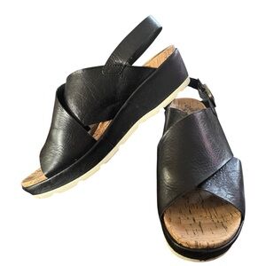 Kork-Ease Black Leather Cork Platform Slingback Sandals